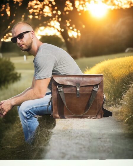 Leather Tote Handbag for Men Messenger and Travel