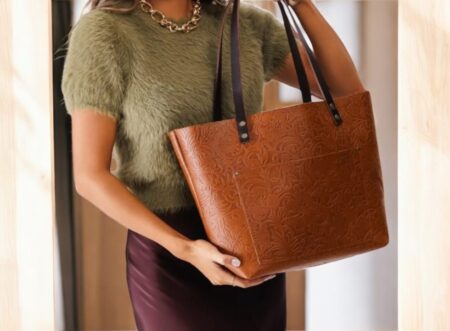 Soft Leather Tote Handbags for Women with Stylish Pattern - Image 4