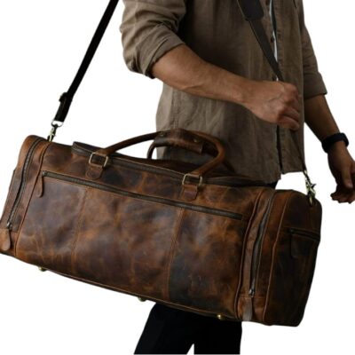 leather garment duffle bag