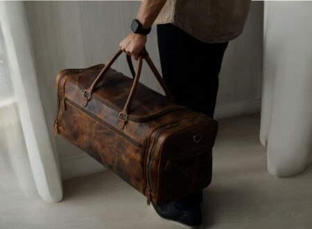 leather garment duffle bag